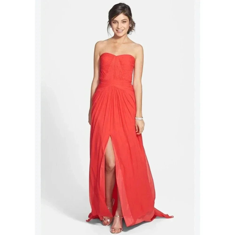 Aidan Mattox Coral Strapless Maxi Dress